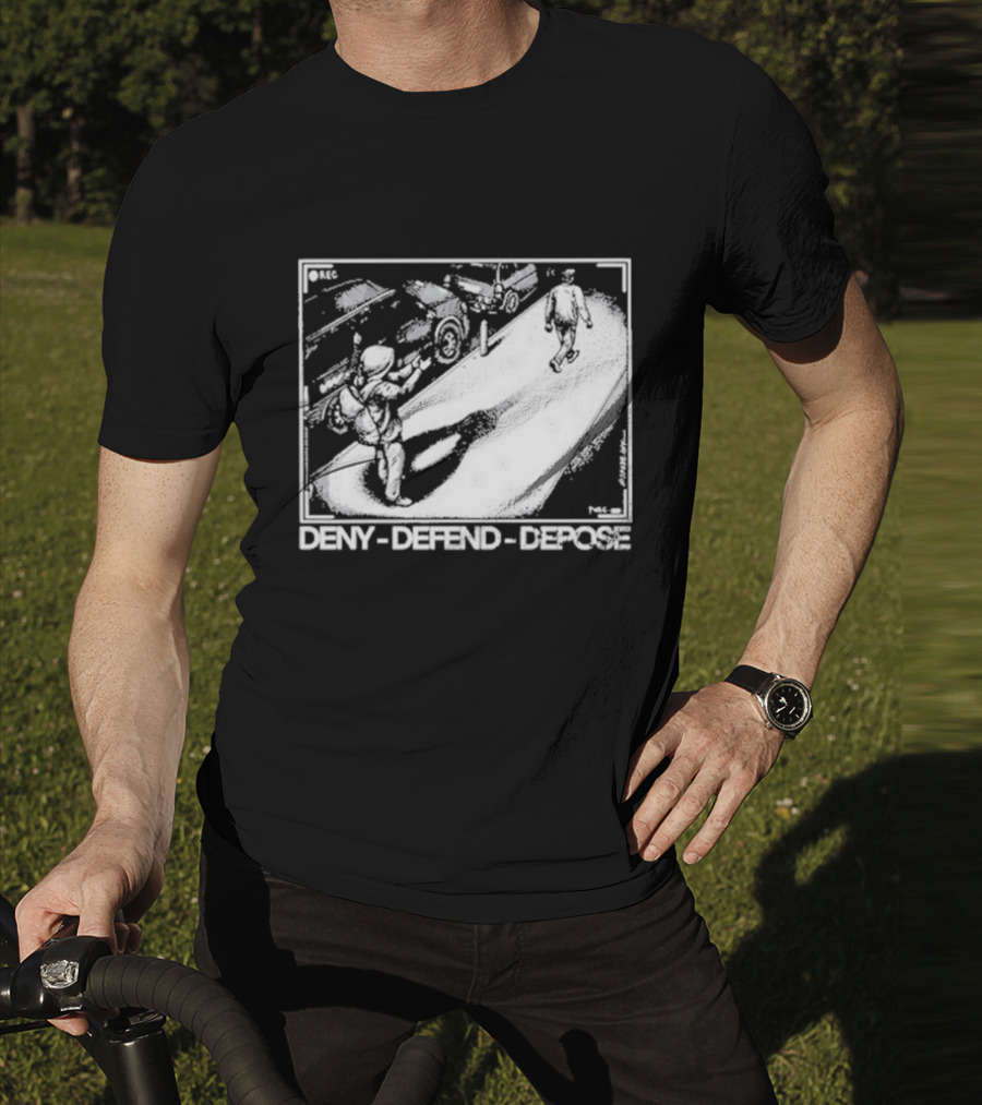 Deny Defend Depose Punk With A Camera Street Confrontation Scene T-Shirt