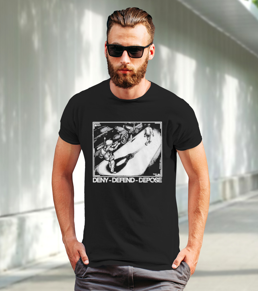 Deny Defend Depose Punk With A Camera Street Confrontation Scene T-Shirt
