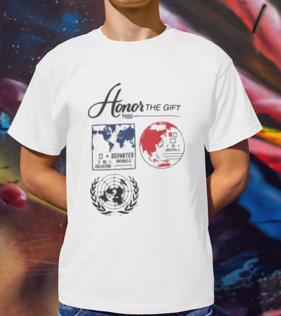 Honor The Gift 1988 Departed Collection Archive-2 World Map And Globe Symbols T-Shirt