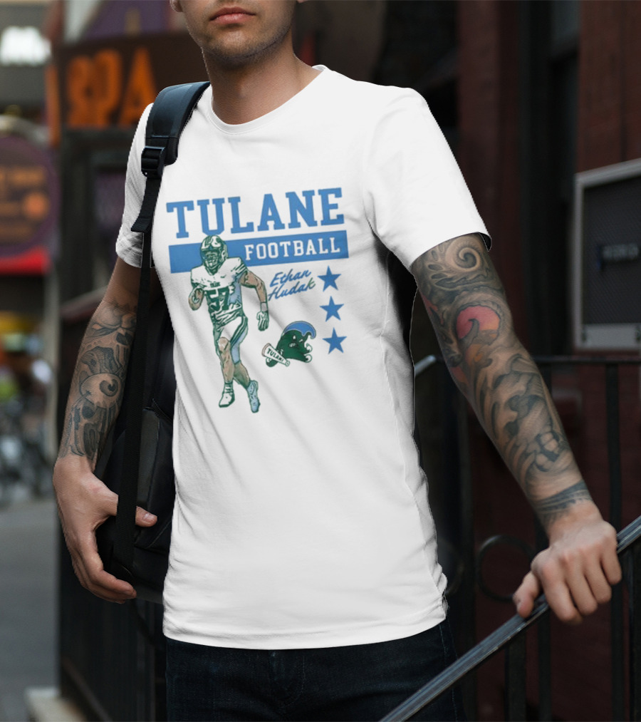 Tulane Football Ethan Hudak Player Graphic And Wave Stars T-Shirt