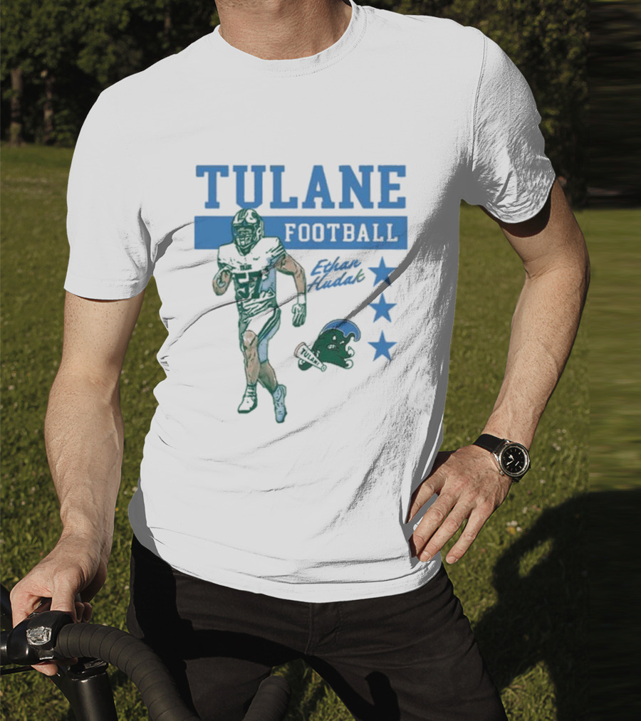 Tulane Football Ethan Hudak Player Graphic And Wave Stars T-Shirt