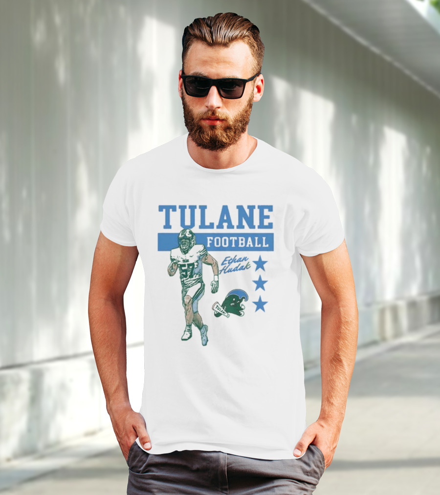 Tulane Football Ethan Hudak Player Graphic And Wave Stars T-Shirt