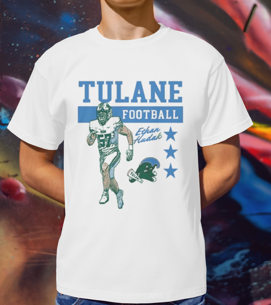 Tulane Football Ethan Hudak Player Graphic And Wave Stars T-Shirt