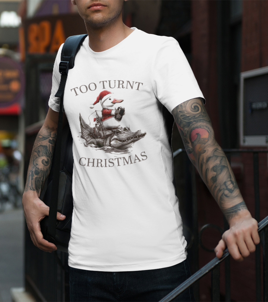 Too Turnt Christmas Santa Duck Riding Alligator T-Shirt
