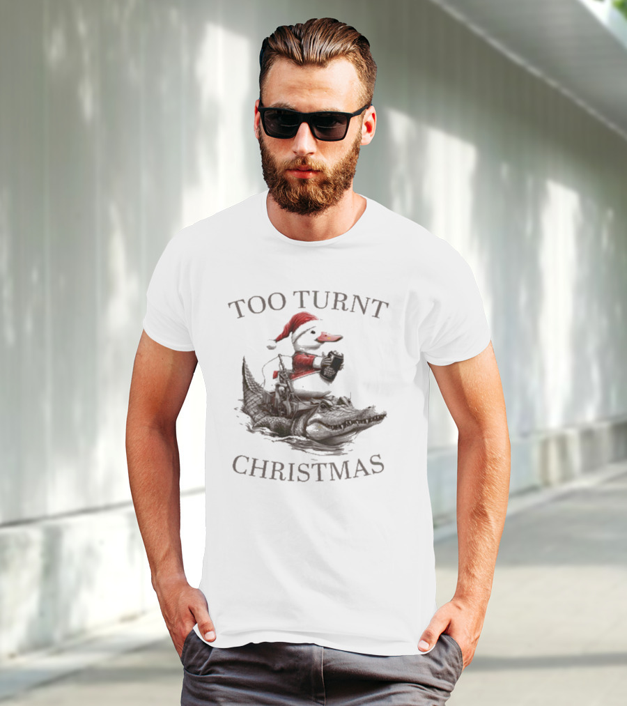 Too Turnt Christmas Santa Duck Riding Alligator T-Shirt
