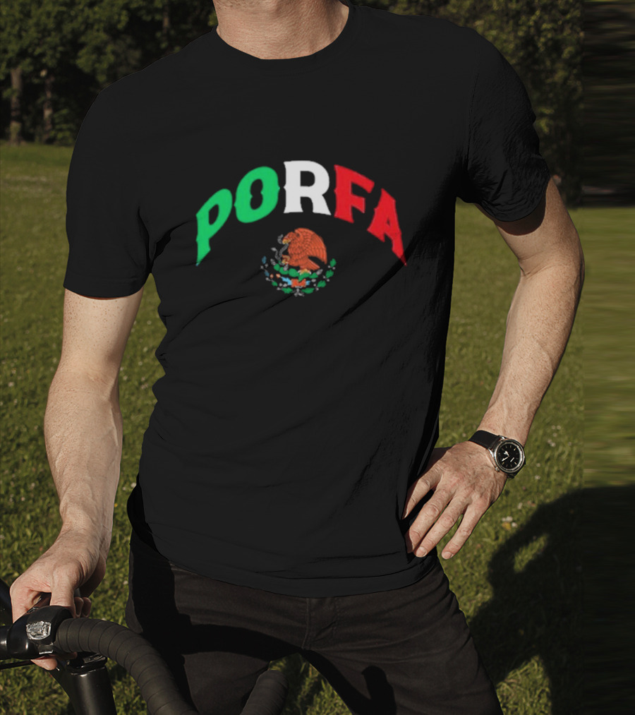 PORFA Mexican Flag Colors With Eagle Emblem T-Shirt