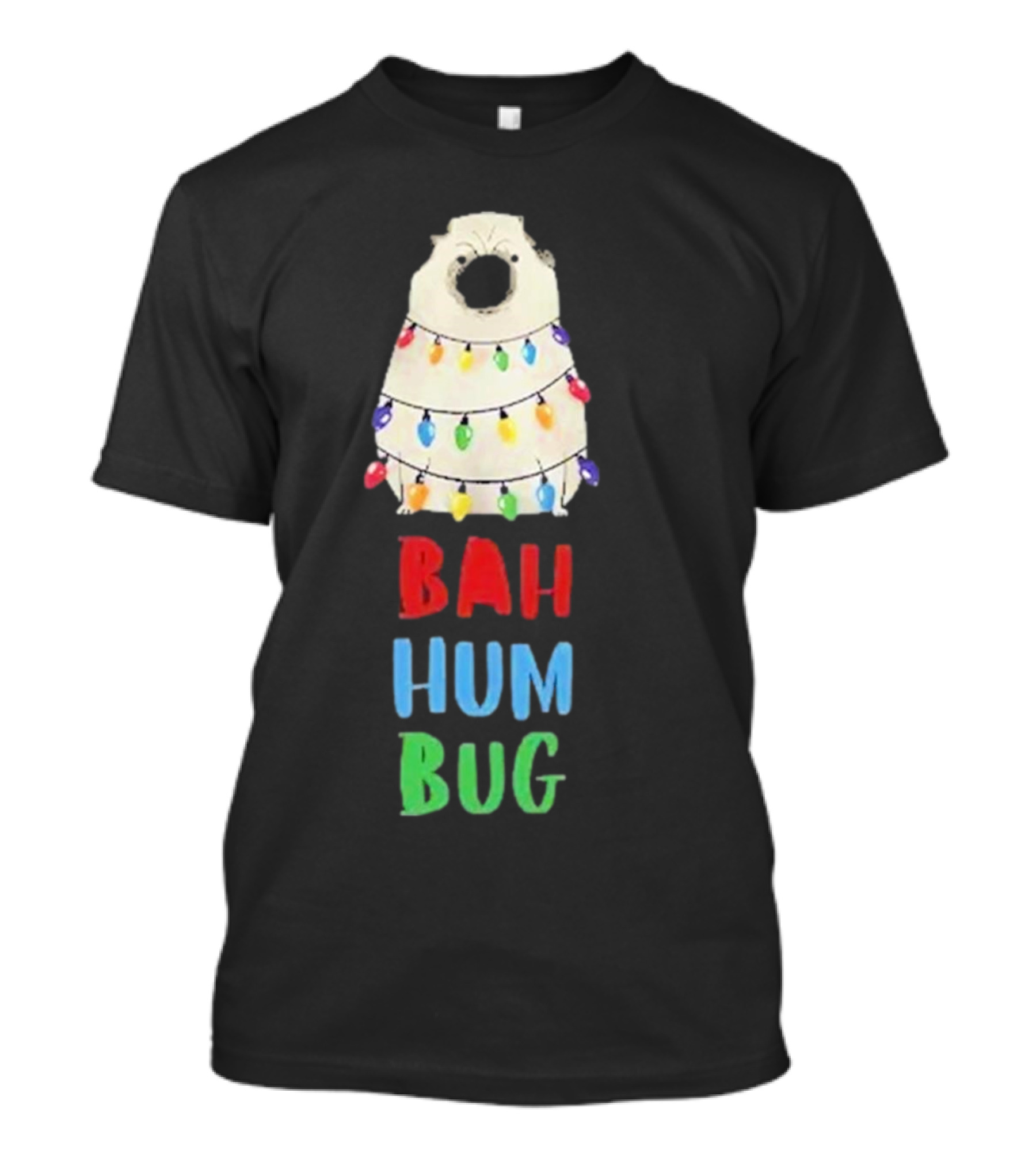 Vito The Pug Bah Hum Bug Christmas Lights Wrapping T-Shirt