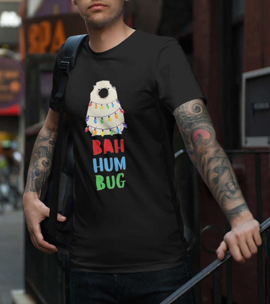 Vito The Pug Bah Hum Bug Christmas Lights Wrapping T-Shirt