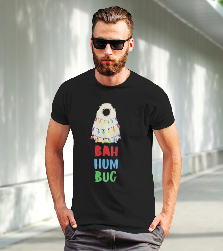 Vito The Pug Bah Hum Bug Christmas Lights Wrapping T-Shirt