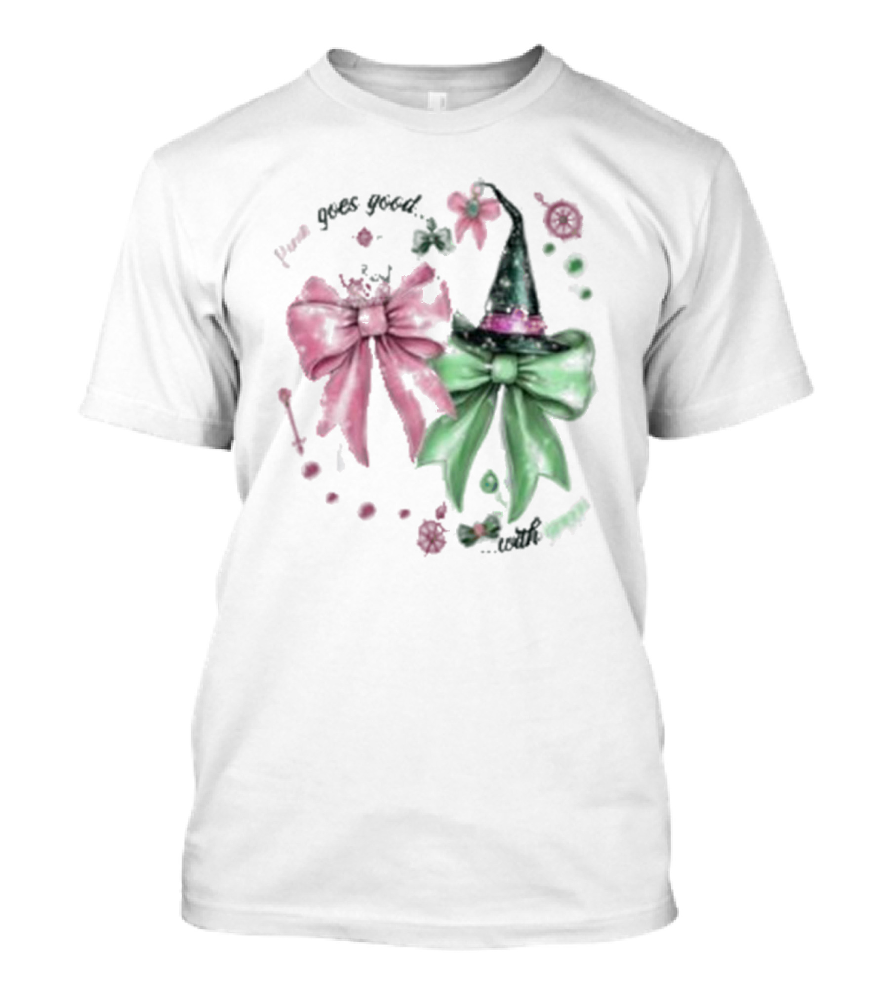 Pink Goes Good Wicked Green Christmas Bow Hat T-Shirt