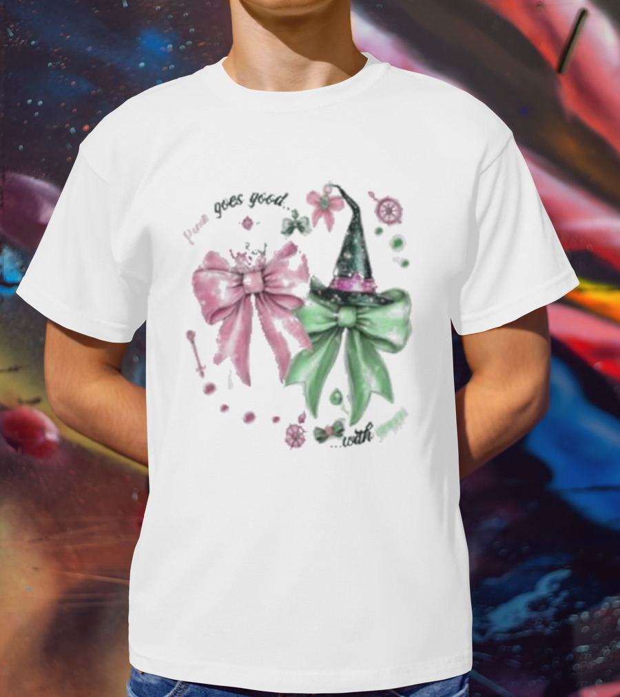 Pink Goes Good Wicked Green Christmas Bow Hat T-Shirt