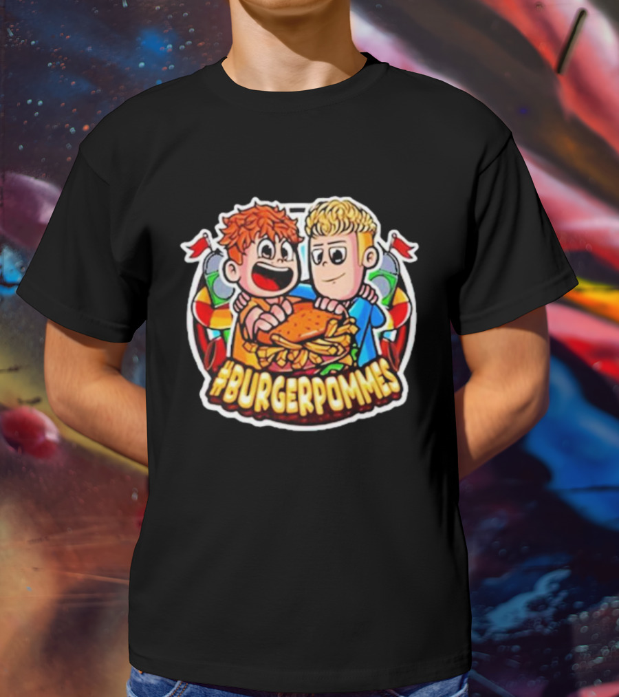 Burgerpommes Lukas Duo Eating Burger And Fries T-Shirt