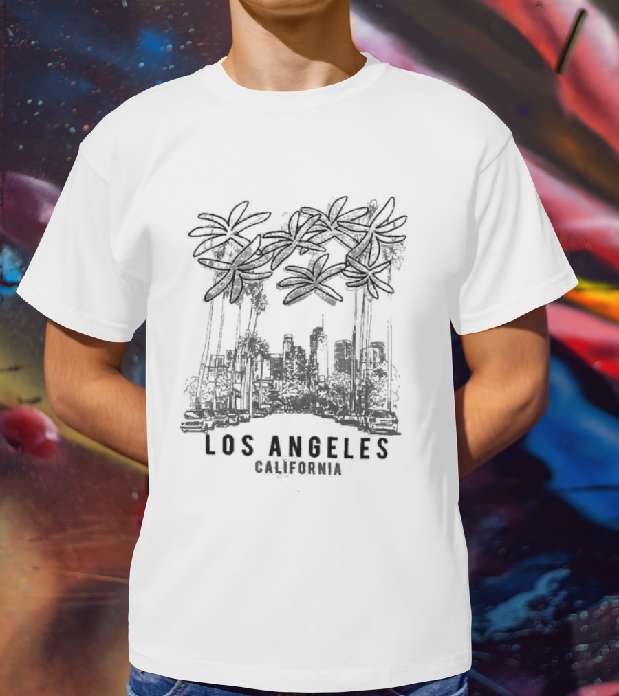 Los Angeles California Palms Seafoam Cityscape T-Shirt
