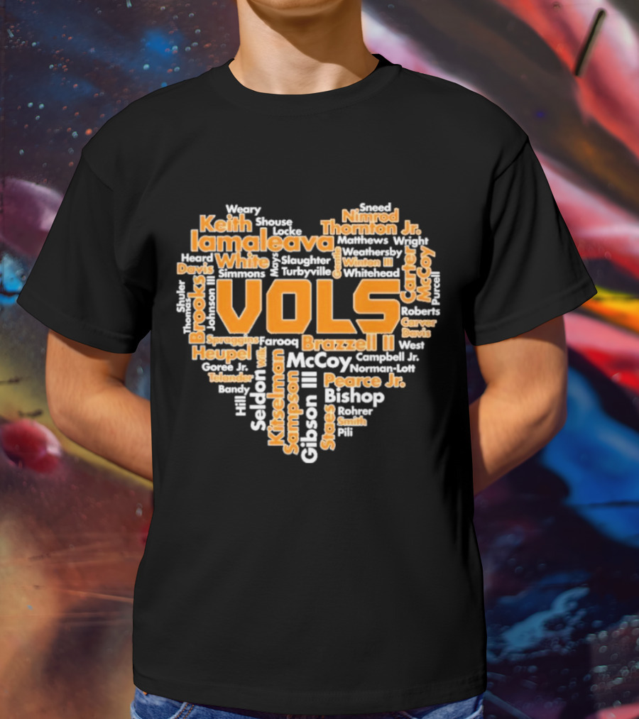 Tennessee Volunteers VOLS Heart Shaped Word Art Featuring Names T-Shirt