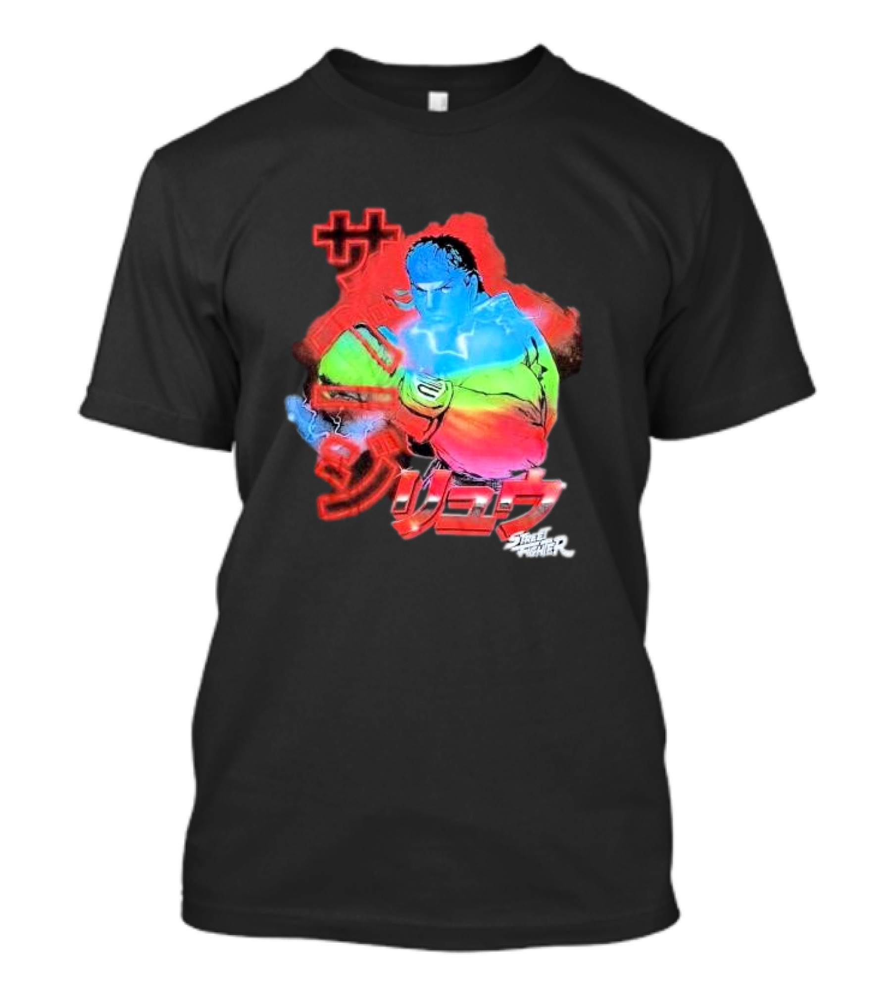 Street Fighter Ryu Neon Japanese Text Burst T-Shirt