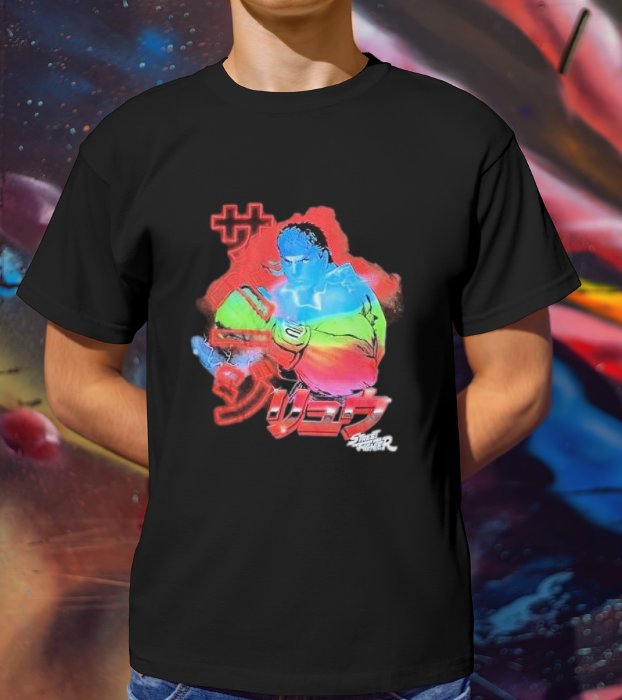 Street Fighter Ryu Neon Japanese Text Burst T-Shirt