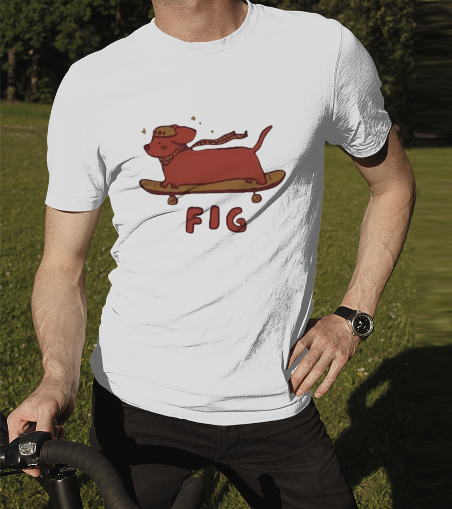 FIG Woof Skateboarding Dog With Hat And Scarf T-Shirt