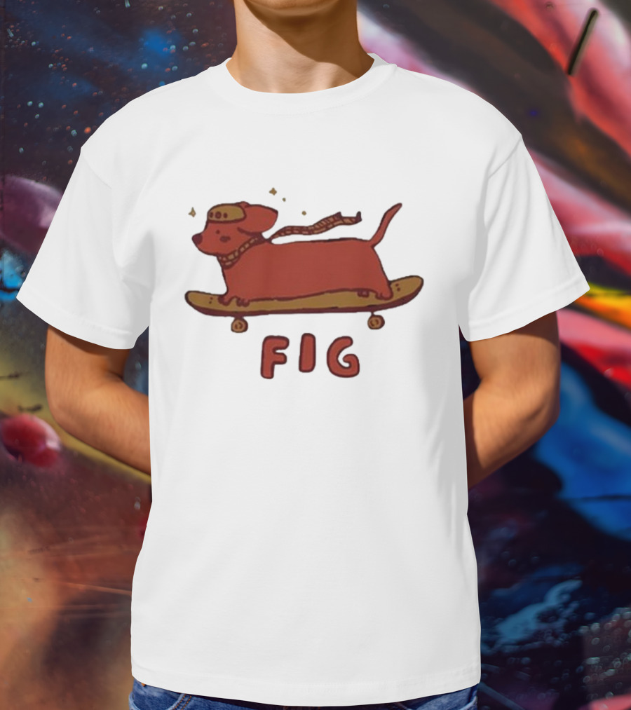 FIG Woof Skateboarding Dog With Hat And Scarf T-Shirt