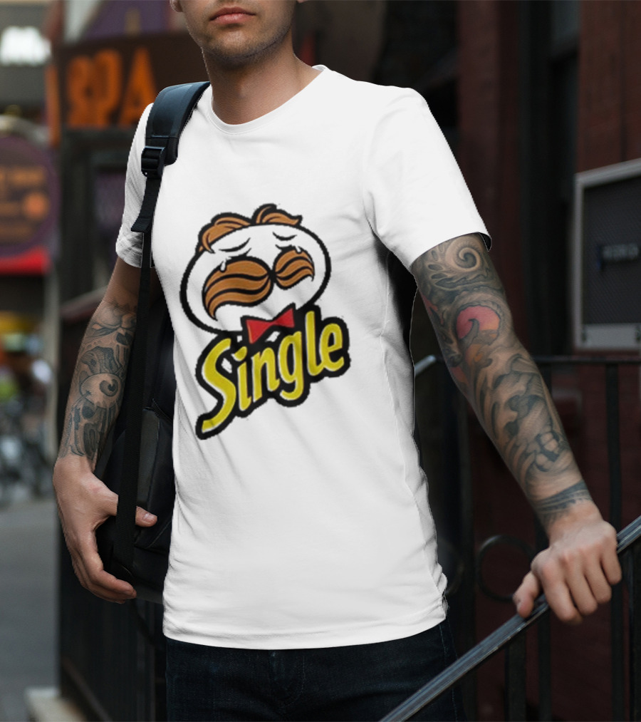 Single Pringle Crying Icon With Mustache And Red Bowtie T-Shirt