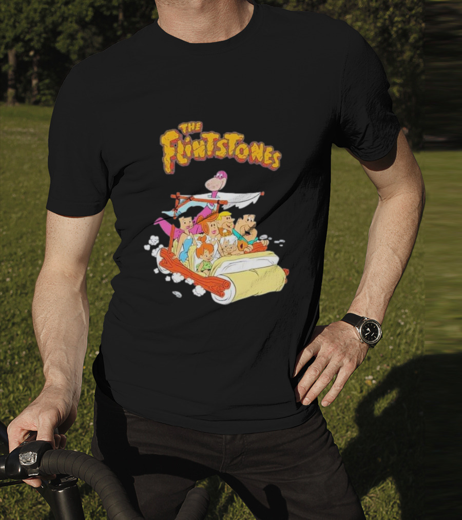 The Flintstones Family Adventure In Iconic Prehistoric Car T-Shirt
