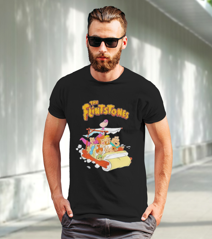 The Flintstones Family Adventure In Iconic Prehistoric Car T-Shirt