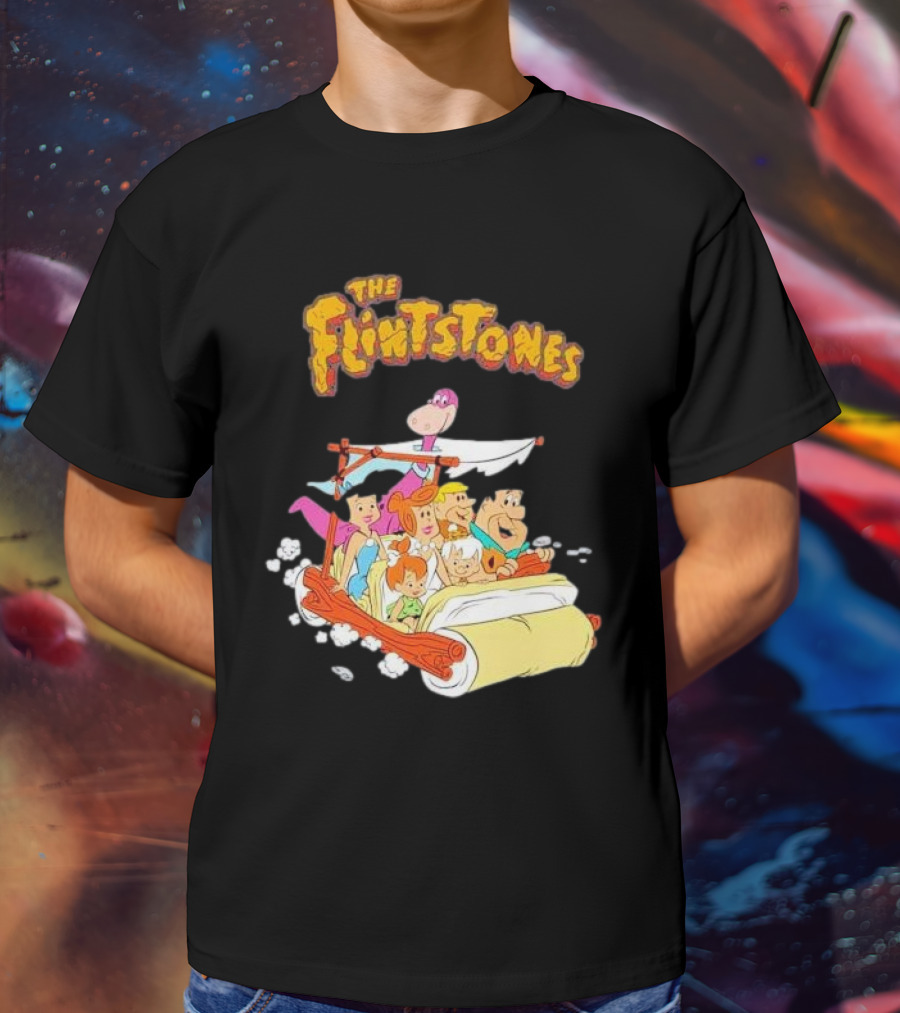 The Flintstones Family Adventure In Iconic Prehistoric Car T-Shirt