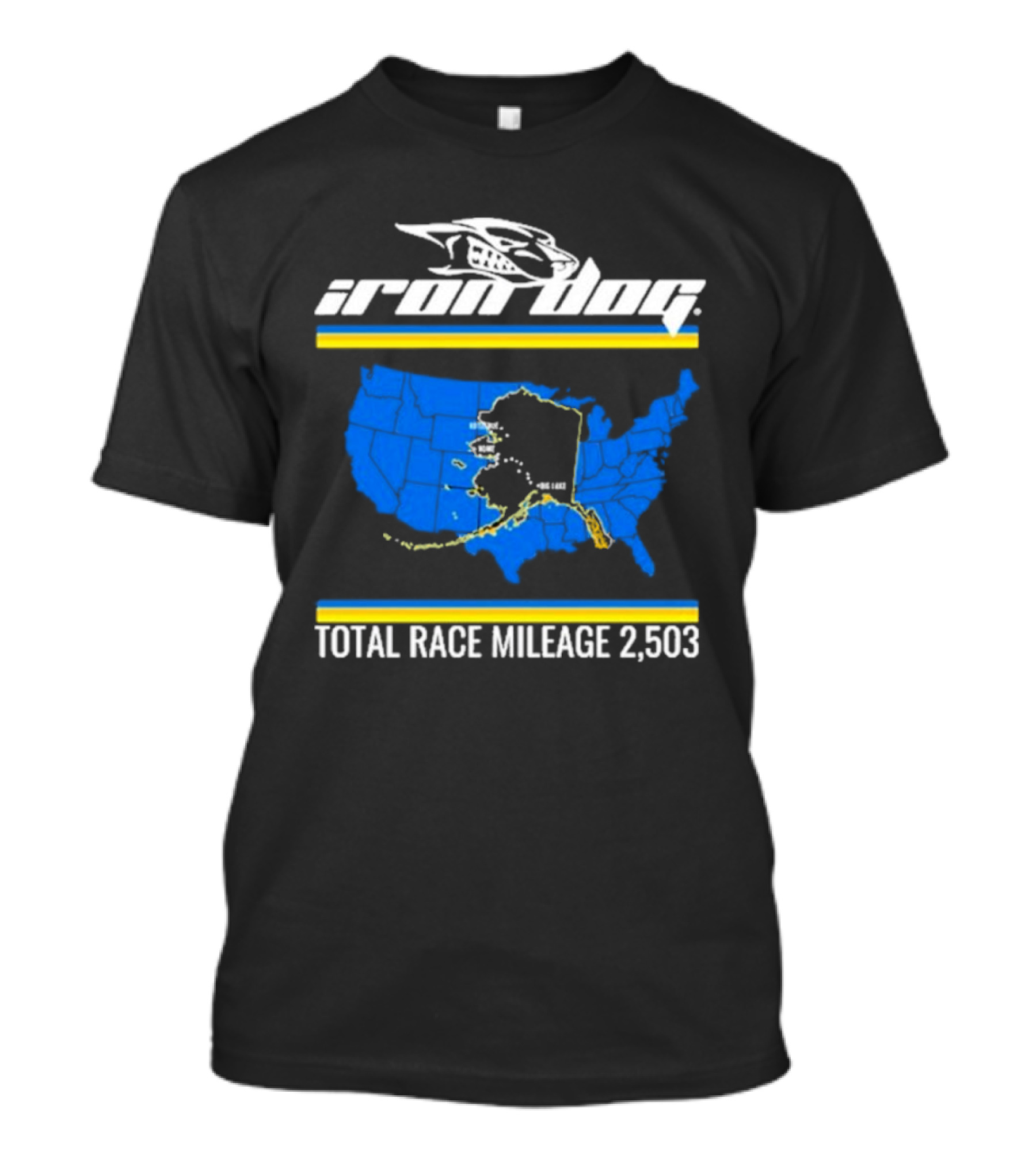 Iron Dog Total Race Mileage 2,503 How Tough Are You With Alaska Map T-Shirt