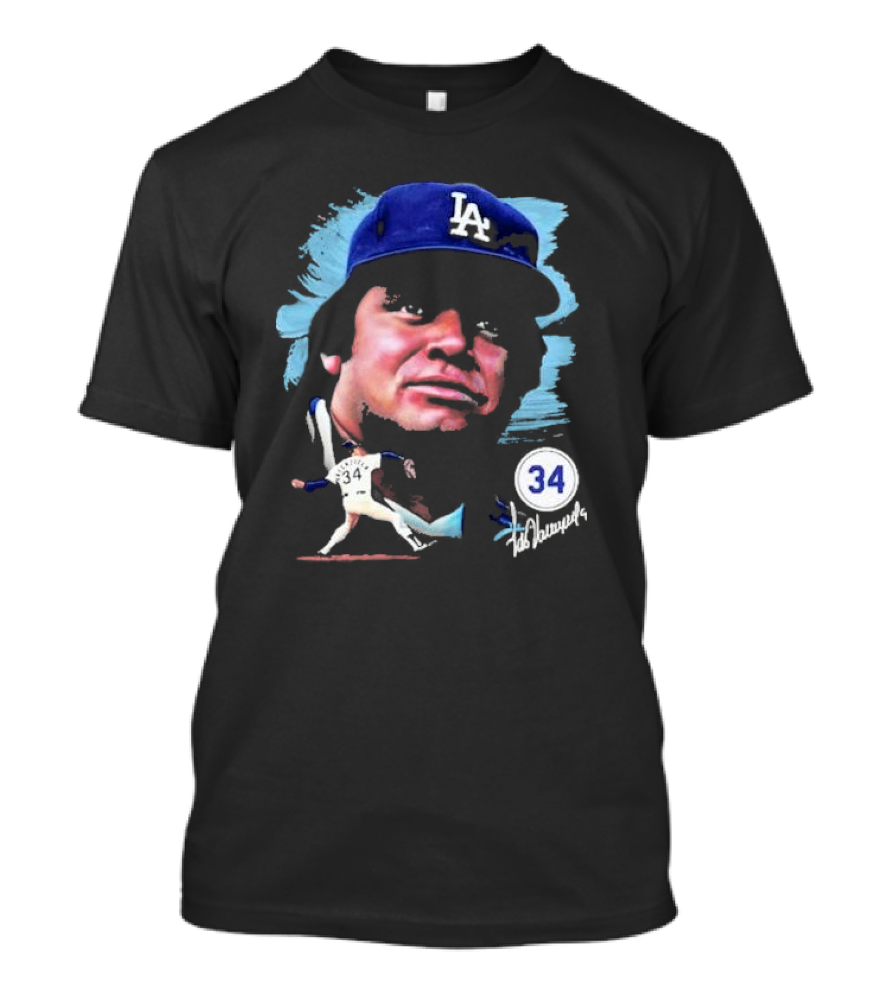 Fernando Valenzuela Los Angeles Dodgers Number 34 Signature T-Shirt