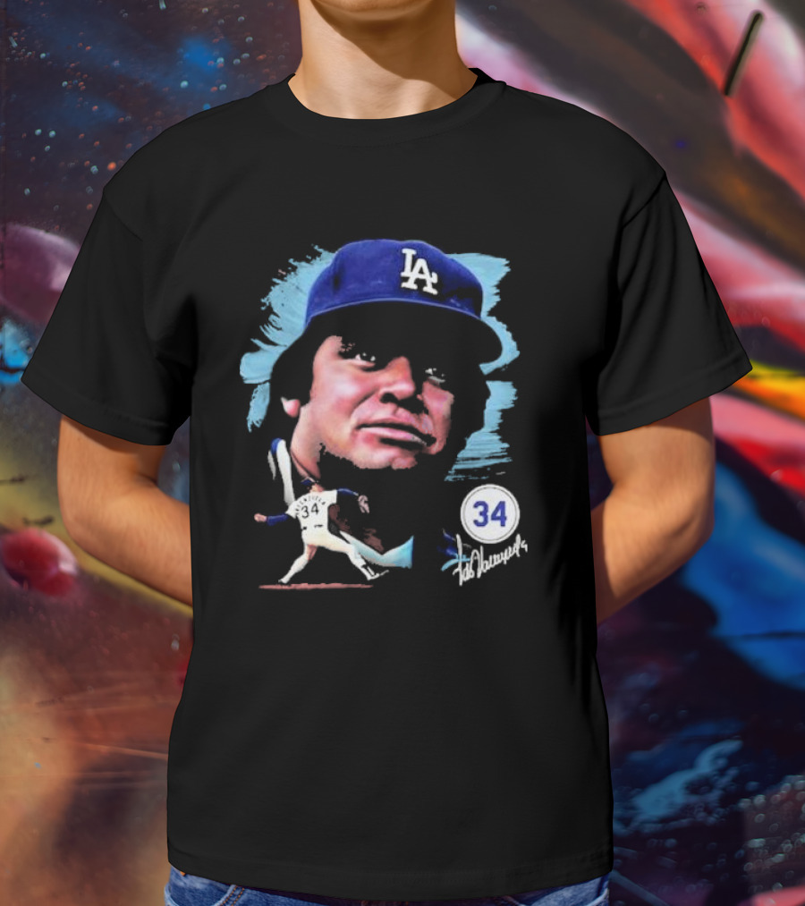 Fernando Valenzuela Los Angeles Dodgers Number 34 Signature T-Shirt