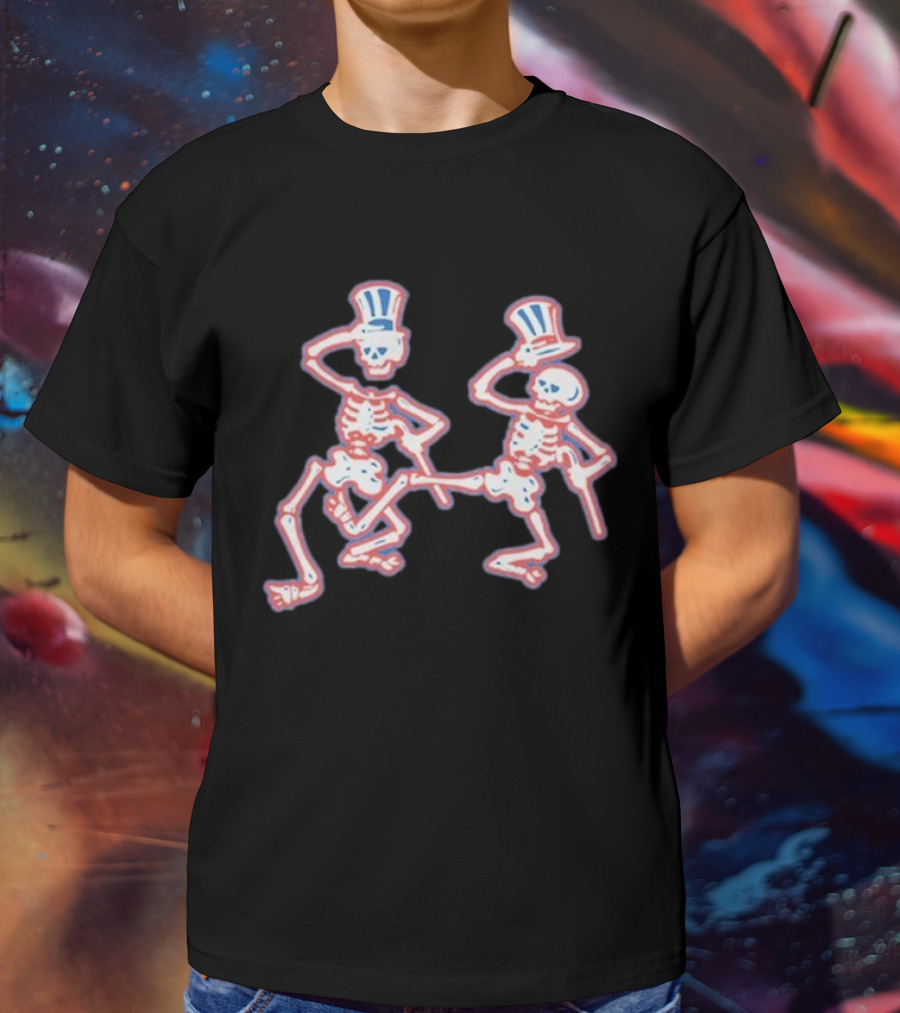 Grateful Dead Dancing Skeletons Patriotic Top Hat Skelly Duo T-Shirt