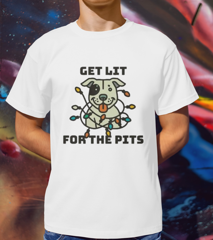 Get Lit For The Pits Holiday Fundraiser With Festive Dog And Colorful Lights T-Shirt