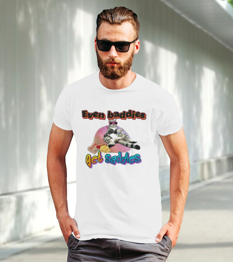 Even Baddies Get Saddies Cat Potato Chips Funny Ryan Primer T-Shirt