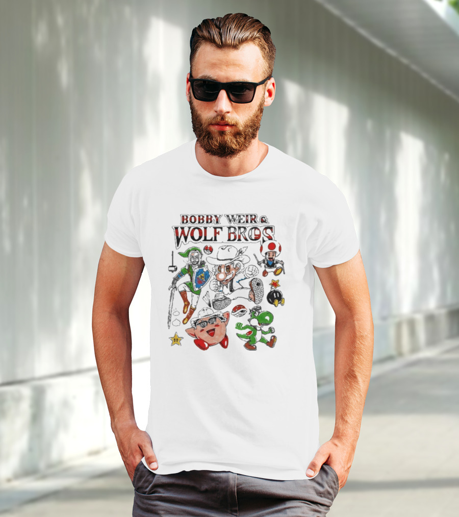 BOBBY WEIR And WOLF BROS Super Wolf Bros Bout Half Past Dead Mario Characters Nintendo Mashup T-Shirt