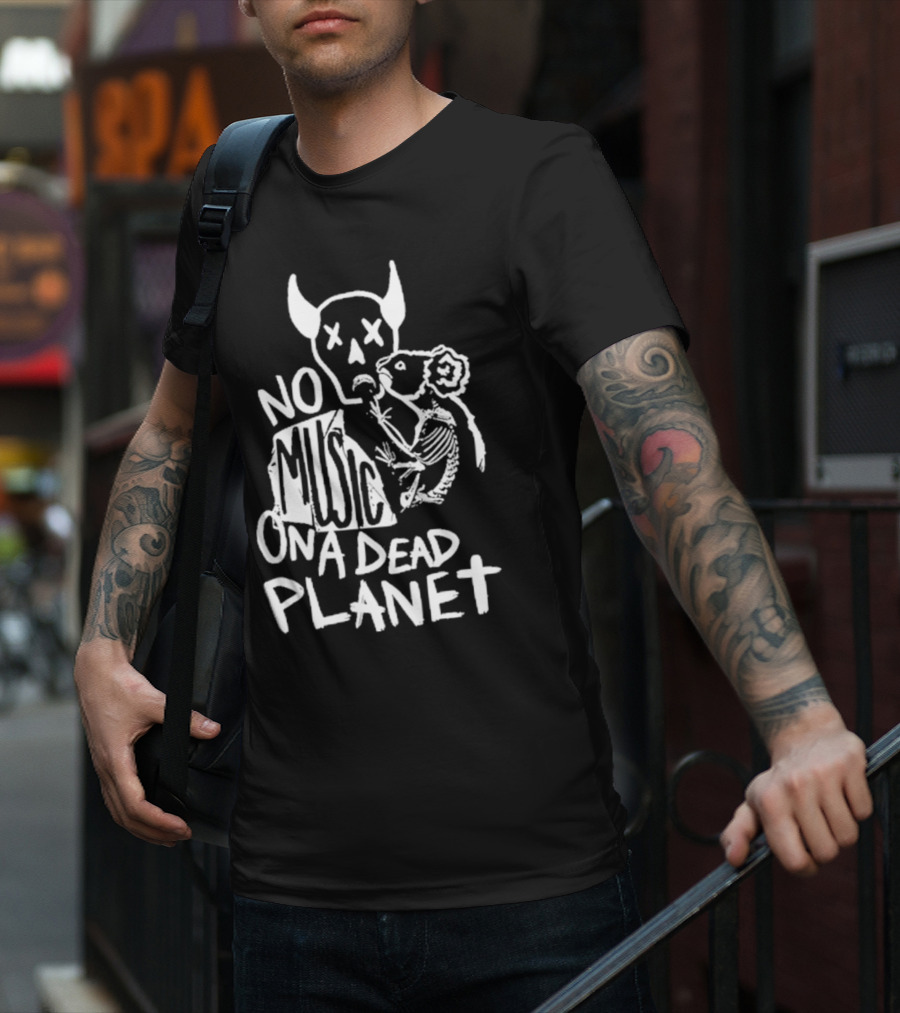 No Music On A Dead Planet Skull Demon And Skeleton Rat T-Shirt