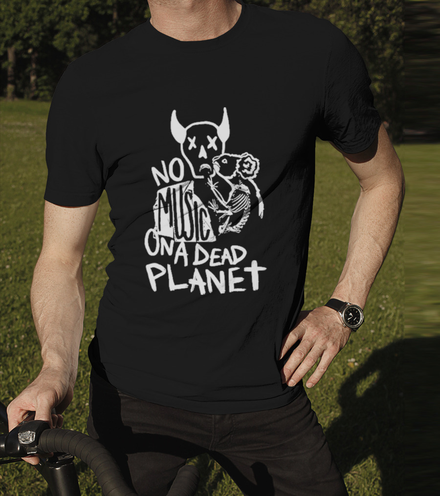 No Music On A Dead Planet Skull Demon And Skeleton Rat T-Shirt