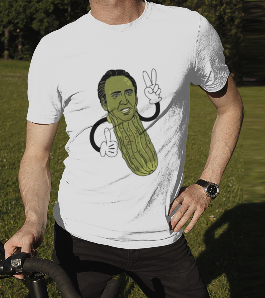 Picolas Cage Nick Cage Pickle Character With Peace Sign Christmas T-Shirt