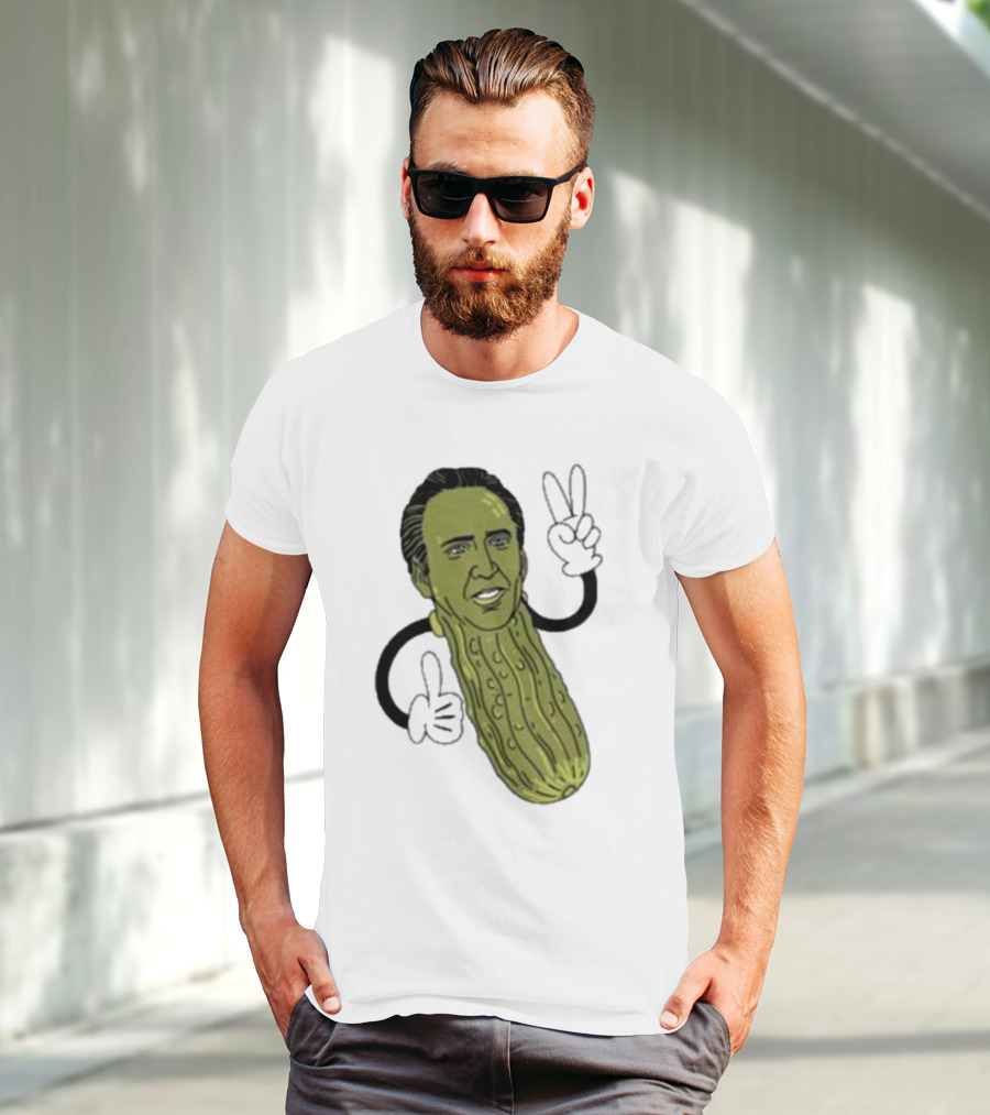 Picolas Cage Nick Cage Pickle Character With Peace Sign Christmas T-Shirt
