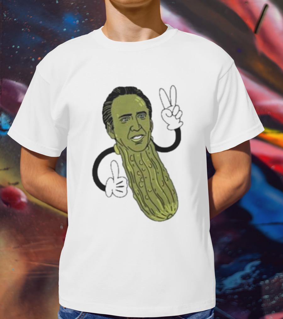 Picolas Cage Nick Cage Pickle Character With Peace Sign Christmas T-Shirt