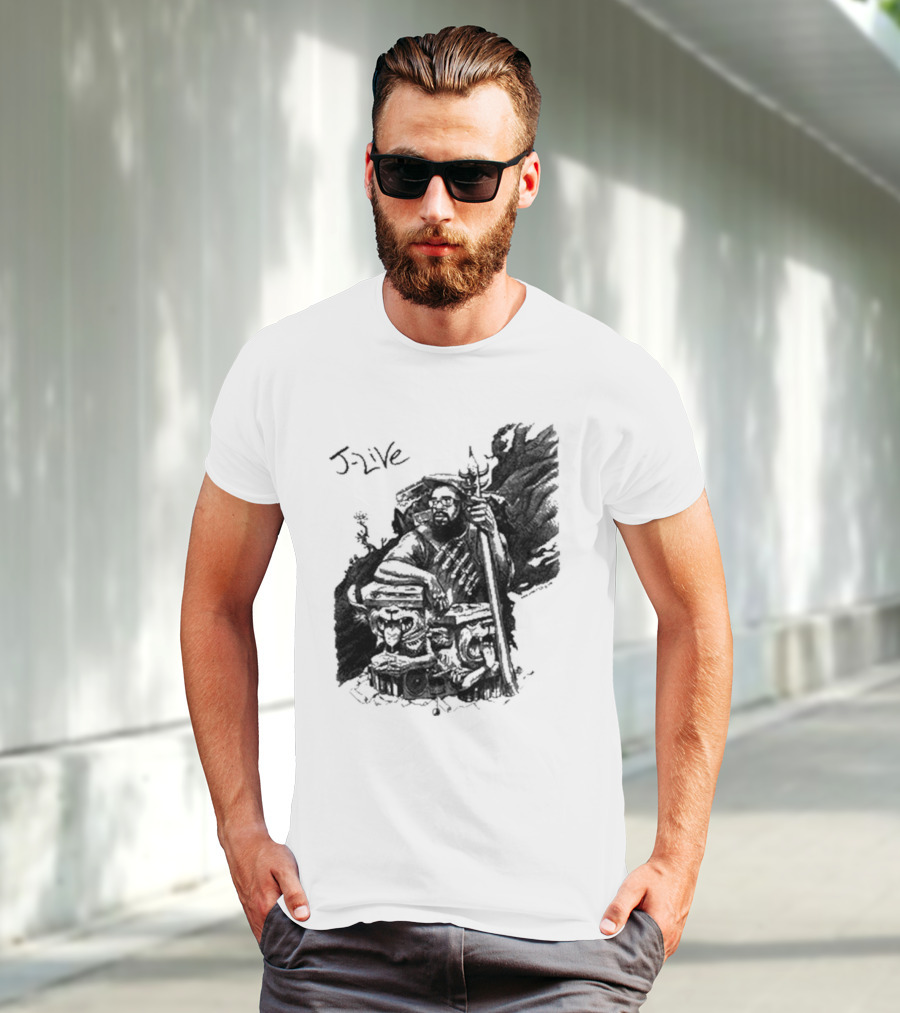 J-Live Realjlive Dan Lish Artwork Featuring Mythical Figures And Detailed T-Shirt