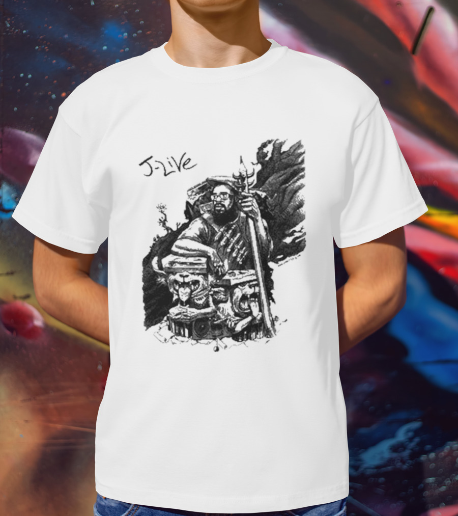 J-Live Realjlive Dan Lish Artwork Featuring Mythical Figures And Detailed T-Shirt