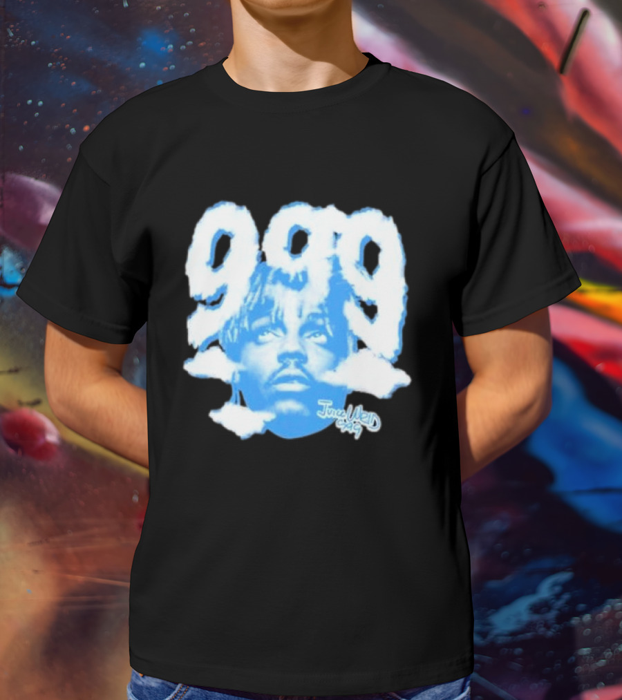 Juice Wrld 999 Clouds Portrait With Signature In Blue And White T-Shirt