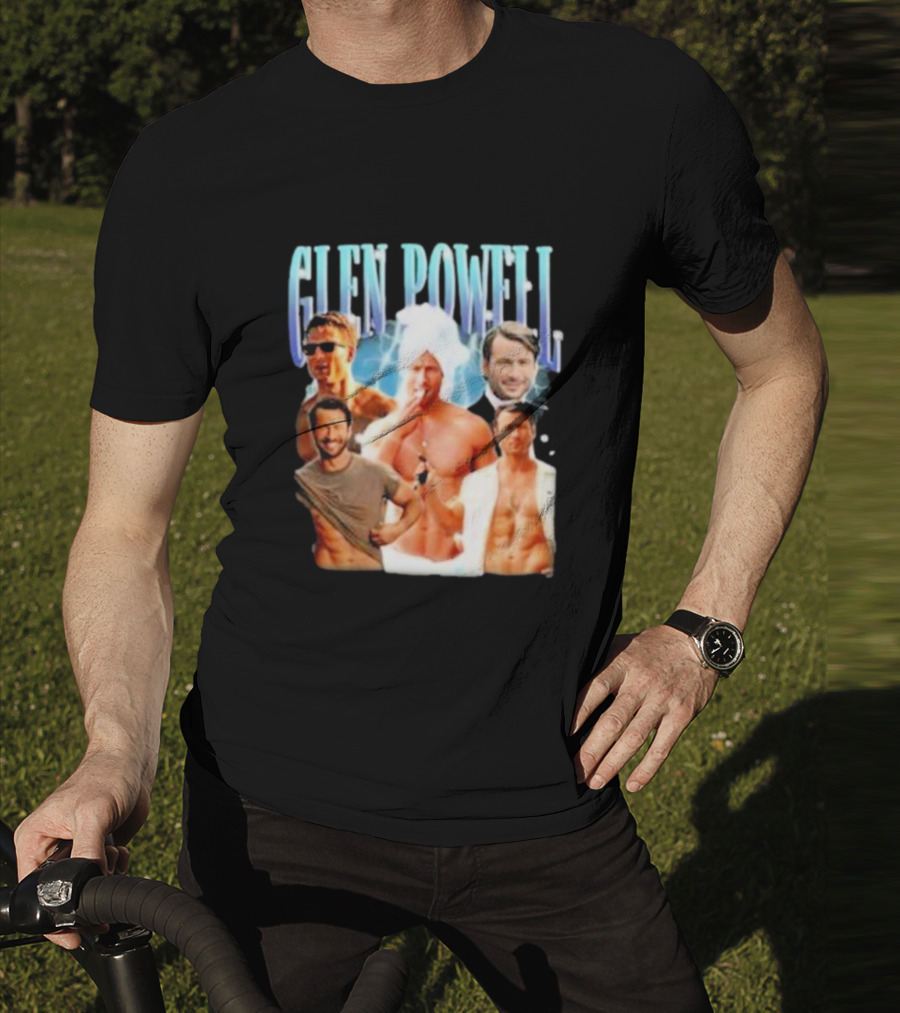 Glen Powell Kelsospade Multiphoto Collage T-Shirt