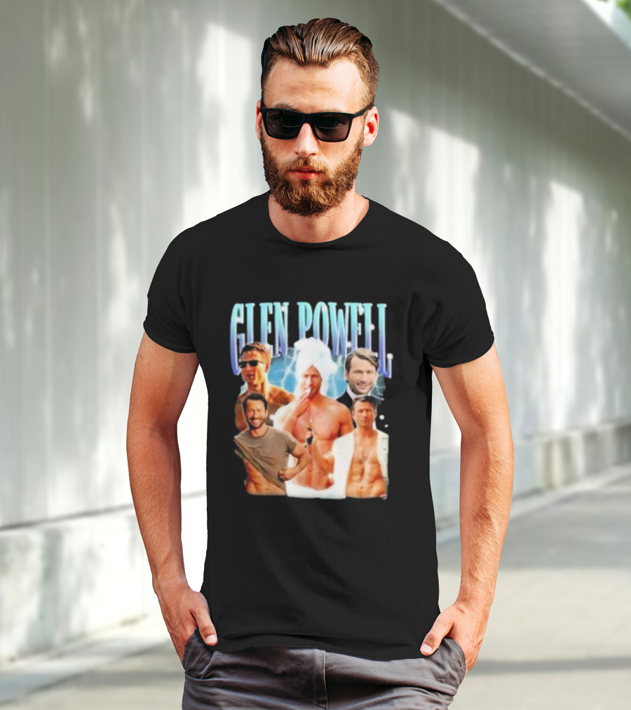 Glen Powell Kelsospade Multiphoto Collage T-Shirt