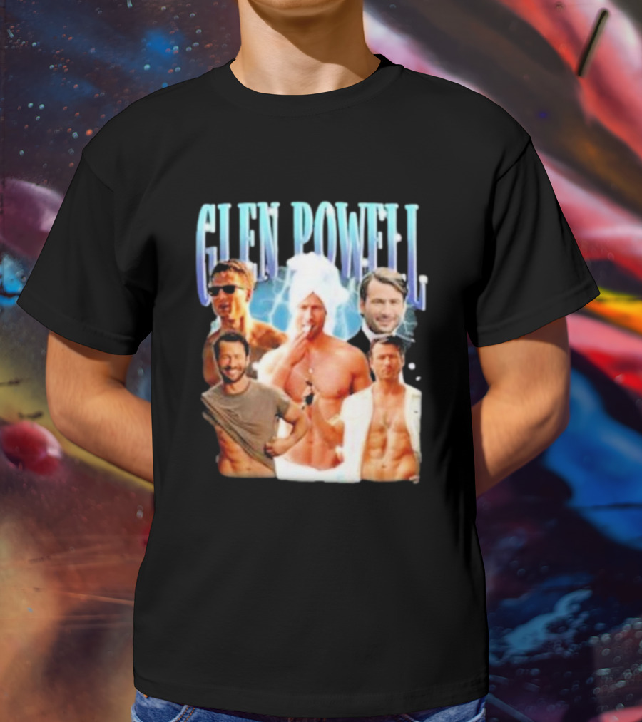 Glen Powell Kelsospade Multiphoto Collage T-Shirt