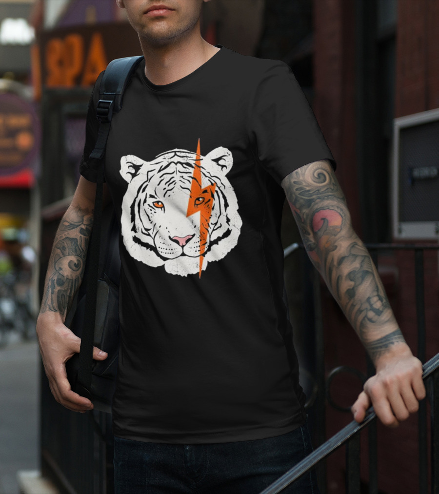 White Tiger Lightning Bolt Face T-Shirt