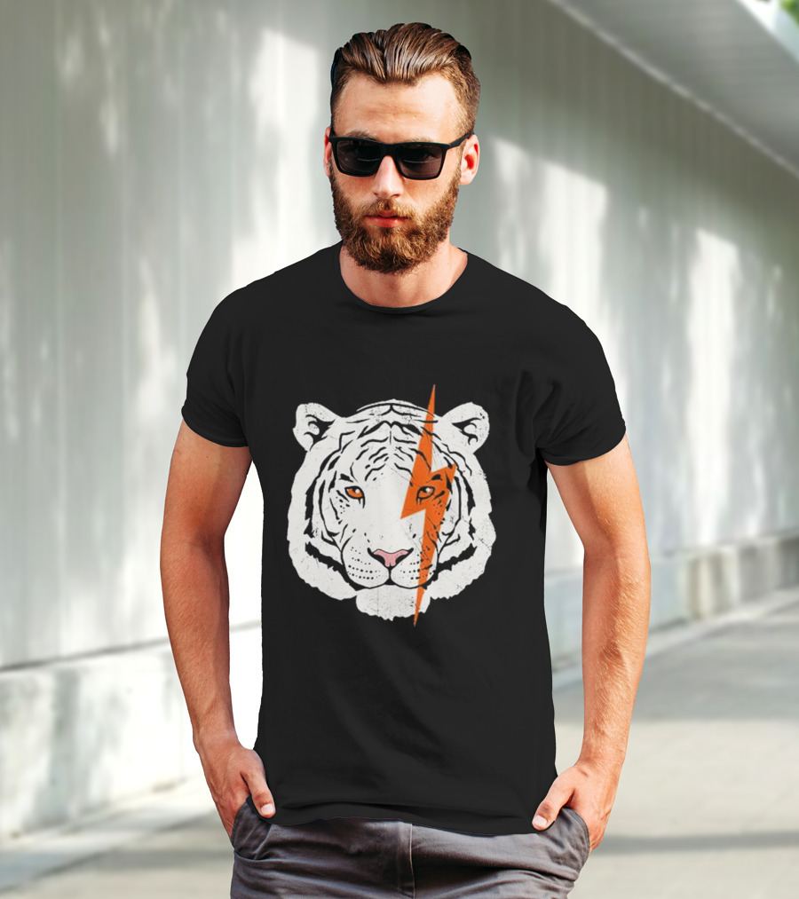 White Tiger Lightning Bolt Face T-Shirt
