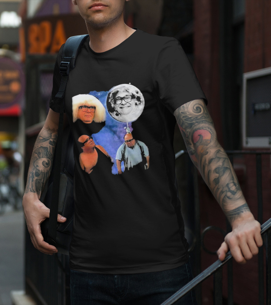 Three Wolf Moon Danny DeVito Mashup With Cosmic Moon Faces T-Shirt