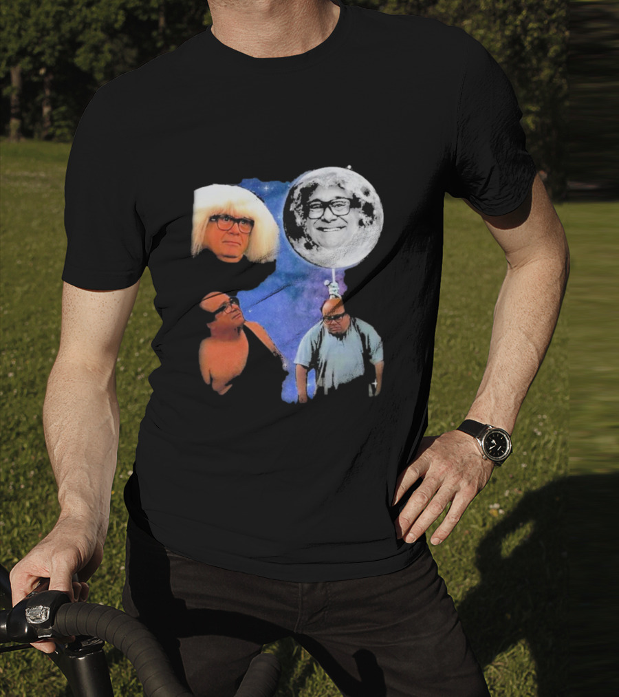Three Wolf Moon Danny DeVito Mashup With Cosmic Moon Faces T-Shirt
