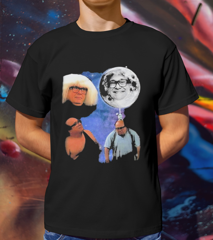 Three Wolf Moon Danny DeVito Mashup With Cosmic Moon Faces T-Shirt