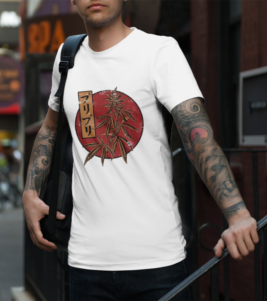 Stoned Buri-Buri Japanese Style Cannabis Leaves Red Circle T-Shirt
